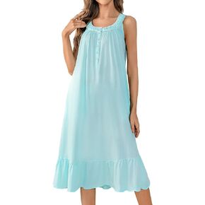 MZROCR Cotton Nightgowns for Women Soft Sleeveless Night Gown for Adult Women Ruffle Sleepwear in Saudi Arabia