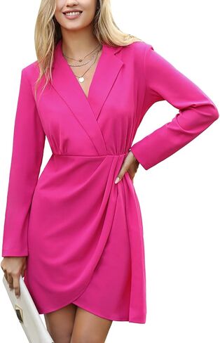 EXLURA Women's Long Sleeve Wrap V Neck Bodycon Mini Dress Ruched Teacher Work Dress Wedding Elegant Club Cocktail Dresses in Kuwait