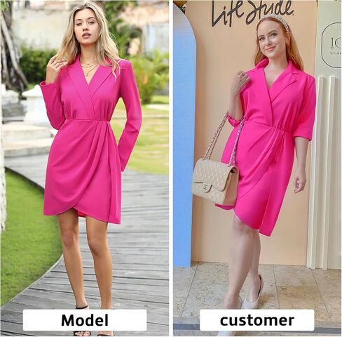 EXLURA Women's Long Sleeve Wrap V Neck Bodycon Mini Dress Ruched Teacher Work Dress Wedding Elegant Club Cocktail Dresses in Kuwait