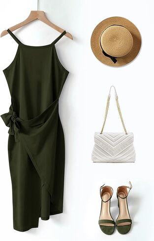NOLLSOM Women Casual Sleeveless Striped Tank Midi Dresses Halter Neck Ruched Bodycon Dresses Tie Waist T Shirt Summer Dress in Saudi Arabia