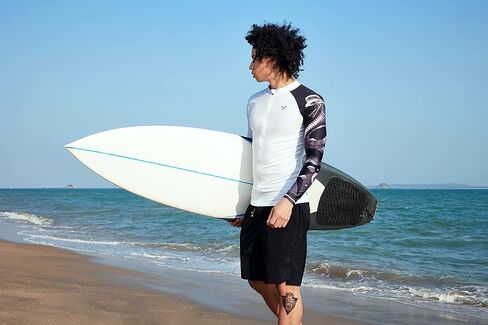 HUGE SPORTS Men's Swim Shirts Long Sleeve Zip Rash Guard UPF 50+ Sun Protective Quick Drying in Kuwait