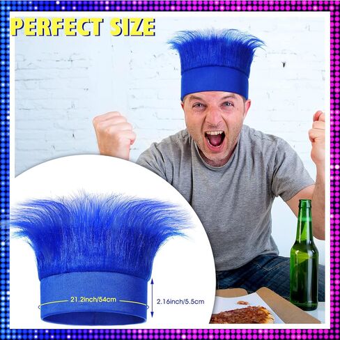 Yinder 8 Pcs Blue Hairy Headband Halloween Troll Hair Headband Crazy Hair Wigs for Men Women Adult Halloween Mardi Gras Sports Party Cosplay Spirit Day Costumes Accessories in Kuwait