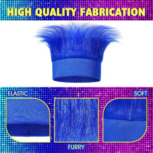 Yinder 8 Pcs Blue Hairy Headband Halloween Troll Hair Headband Crazy Hair Wigs for Men Women Adult Halloween Mardi Gras Sports Party Cosplay Spirit Day Costumes Accessories in Kuwait