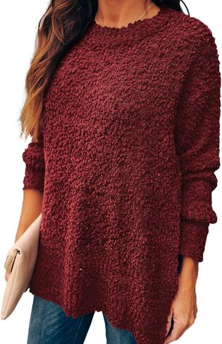 NIASHOT Womens Sweaters Crewneck Long Sleeve Side Slit Tunic Tops for Leggings in Saudi Arabia