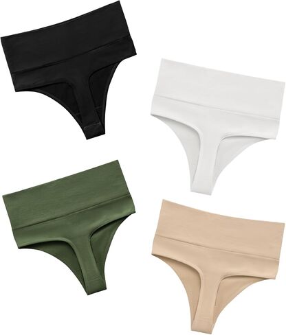 DEANGELMON Seamless High Waisted Thongs Women No Show Thong Underwear Stretch Workout Panties Pack in Saudi Arabia
