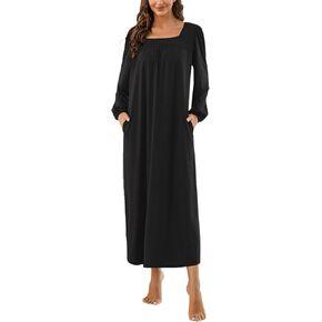 Marvmys Women Long Sleeve Nightgowns Cotton House Dress with Pocket S-XXL