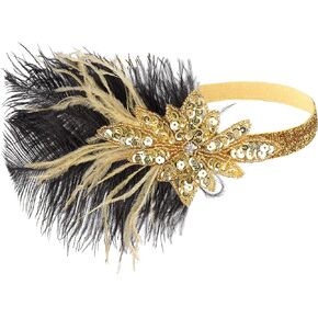 LATIMOON 1920s Flapper Headband Roaring 20s Great Gatsby Feather Headpiece with veil for women. in Saudi Arabia