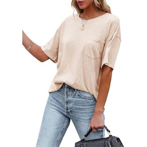 Fanway&EC Women's Short Sleeve T-shirts Casual Crewneck Tees with Pocket Summer Basic Tops
