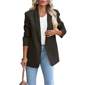 LCRRRN Womens Business Casual Loose Blazers Long Sleeve Pockets Work Professional Jacket Blazer Suit (L, Black) in Kuwait