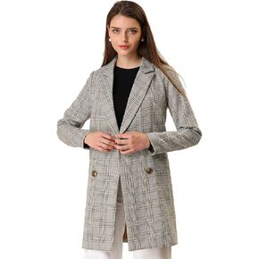 Allegra K Women's Double Breasted Notched Lapel Plaid Trench Blazer Coat in Saudi Arabia