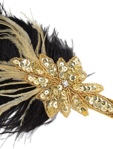لاتيمون 1920s ريش النعام خوذة طافوا 20s عقال غاتسبي العظيم مطرز شرابة إكسسوارات الشعر للنساء in Saudi Arabia