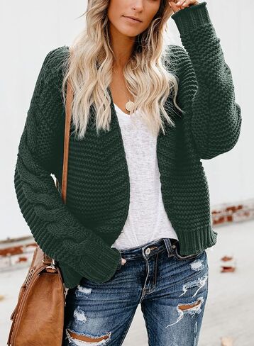 Dokotoo Womens Open Front Long Sleeve Chunky Knit Cardigan Sweaters Loose Outwear Coat in Kuwait