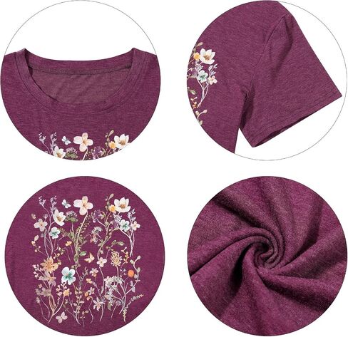 Women Boho Flower T Shirt Vintage Floral Graphic Shirt Botanical Tee Wildflowers Shirts Garden Lover Top in Saudi Arabia