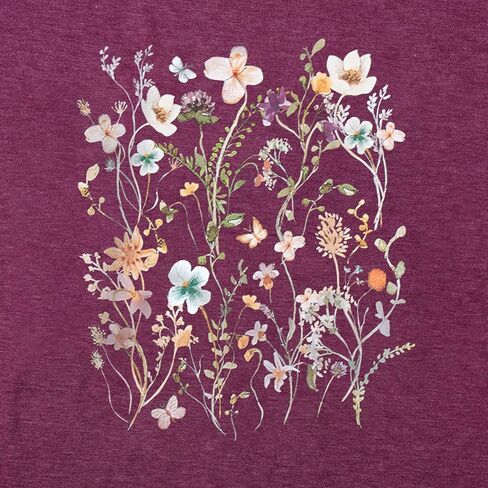 Women Boho Flower T Shirt Vintage Floral Graphic Shirt Botanical Tee Wildflowers Shirts Garden Lover Top in Saudi Arabia