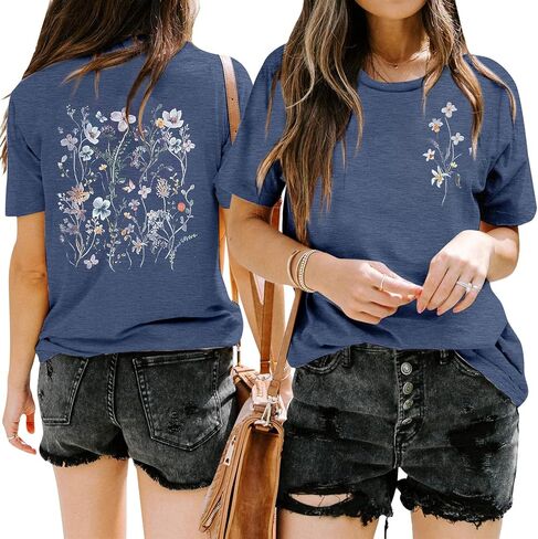 Women Boho Flower T Shirt Vintage Floral Graphic Shirt Botanical Tee Wildflowers Shirts Garden Lover Top in Saudi Arabia