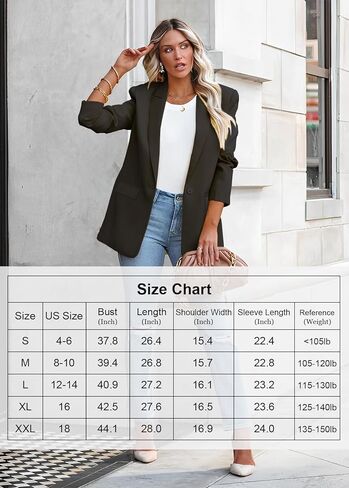 LCRRRN Womens Business Casual Loose Blazers Long Sleeve Pockets Work Professional Jacket Blazer Suit (L, Black) in Kuwait