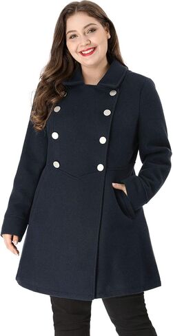 Agnes Orinda Women's Plus Size Coat A-Line Peter Pan Collar Double Breasted Fall Winter Peacoat in Kuwait