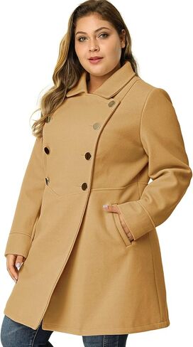 Agnes Orinda Women's Plus Size Coat A-Line Peter Pan Collar Double Breasted Fall Winter Peacoat in Kuwait
