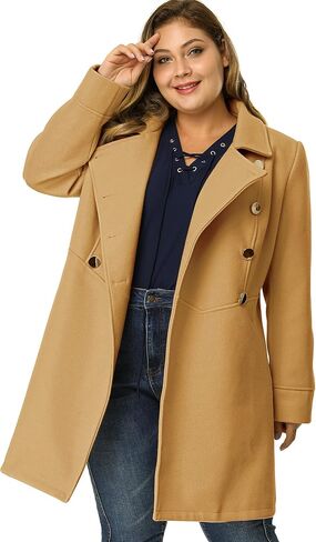 Agnes Orinda Women's Plus Size Coat A-Line Peter Pan Collar Double Breasted Fall Winter Peacoat in Kuwait