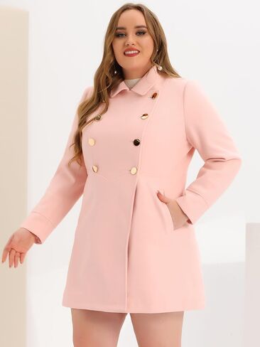 Agnes Orinda Women's Plus Size Coat A-Line Peter Pan Collar Double Breasted Fall Winter Peacoat in Kuwait