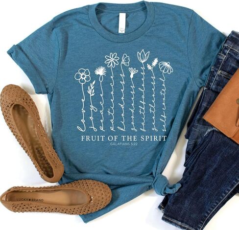 Love in Faith | Fruit of The Spirit - Short Sleeve Christian Clothing Graphic T-Shirt | Faith-Based Apparel Tee Shirt | Heather Deep Teal | Unisex Fit | 2XL in Saudi Arabia