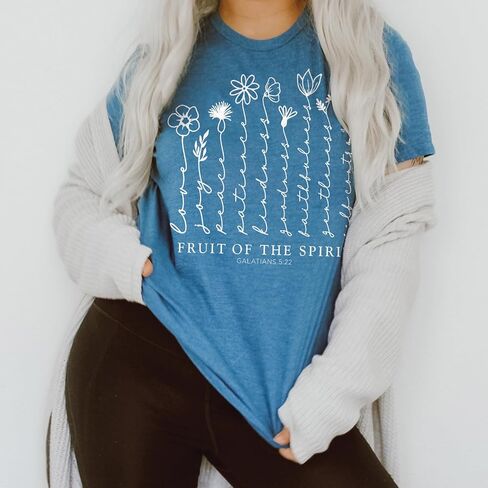 Love in Faith | Fruit of The Spirit - Short Sleeve Christian Clothing Graphic T-Shirt | Faith-Based Apparel Tee Shirt | Heather Deep Teal | Unisex Fit | 2XL in Saudi Arabia