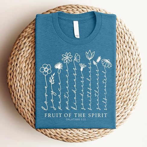 Love in Faith | Fruit of The Spirit - Short Sleeve Christian Clothing Graphic T-Shirt | Faith-Based Apparel Tee Shirt | Heather Deep Teal | Unisex Fit | 2XL in Saudi Arabia