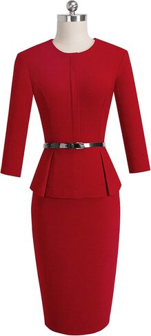 HOMEYEE Women's 3/4 Sleeve Office Wear Peplum Dress with Belt B473 in Kuwait