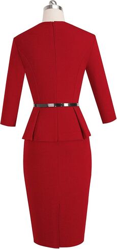 HOMEYEE Women's 3/4 Sleeve Office Wear Peplum Dress with Belt B473 in Kuwait