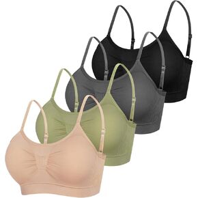 Omisy 4 Pack Women's Padded Comfort Wireless Sport Support Bra Bralette no Underwire with Adjustable Straps and Hook