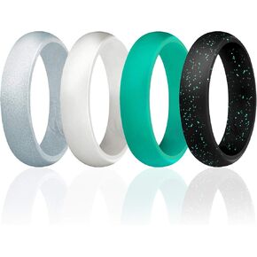 ROQ Silicone Rubber Wedding Ring for Women, Dome Solid Glitter & Metallic, Breathable Silicone Wedding Band, Anniversary Rings, Promise Ring, Multi Packs, Multi Colors in Kuwait