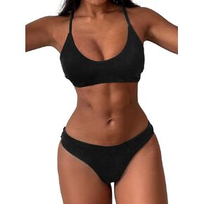 ZAFUL Women's Two-Piece Scoop Neck Bikini Crop Top Criss Cross Push Up Bikini Set Tanks Top Bathing Suit