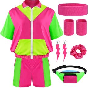 Ramede 80s Outfits Costume Accessories Women 80s Workout Costume Color Block Windbreaker and More for 80's Party Outfits