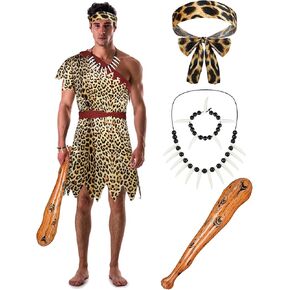 5 Pcs Halloween Caveman Costume Caveman Tunic Kit Include Inflatable Cave Bat Jungle Fake Tooth Necklace Bracelet for Halloween Cosplay Decoration in Saudi Arabia