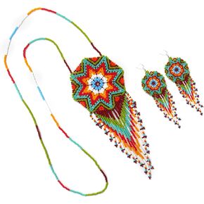 buybeaded قلادة مطرزة على الطراز الأمريكي الأصلي - قلادة مطرزة بالخرز الأوكراني الأصلي قلادة من الخرز المصنوعة يدويًا، قلادة مطرزة عرقية قبلية 4 in Kuwait