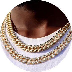 DLSIXNCO 2PCS Cuban Link Chain for Men Women Miami Cuban Link Chain Necklace Gold Silver Plated Bling Diamond Chain Trendy Choker Chain Necklaces Jewelry Gift for Men Boy