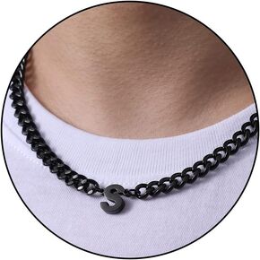 DuoDiner Initial A-Z Cuban Link Chain Necklace for Boys Men Women Letter Pendant Stainless Steel 6.5mm 18+2 Inches Jewelry Gift