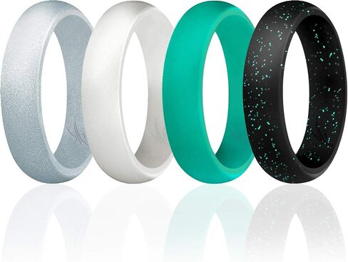 ROQ Silicone Rubber Wedding Ring for Women, Dome Solid Glitter & Metallic, Breathable Silicone Wedding Band, Anniversary Rings, Promise Ring, Multi Packs, Multi Colors in Kuwait