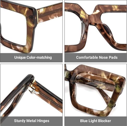 Zeelool Stylish Thick Oversized Square Blue Light Blocking Glasses for Women 100% UV400 Protection Brandon VFP0306 in Saudi Arabia