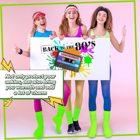80s Neon Women Socks Holographic Fanny Pack Neon Slouch Socks Long Scrunch Socks Waist Bag for 80s 90s Party Costume in Kuwait