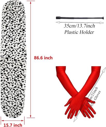 Cruella Deville Costume Women Faux Stole Accessories Set - Black and White Scarf, 1920s Gloves and Plastic Holder for Cosplay Halloween Party Christmas CE001BW in Saudi Arabia