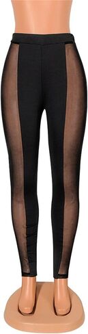 Atyfuniby Womens Leggings High Waisted - Sexy Skinny Mesh See Through Pants Party Clubwear in Saudi Arabia