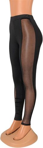 Atyfuniby Womens Leggings High Waisted - Sexy Skinny Mesh See Through Pants Party Clubwear in Saudi Arabia