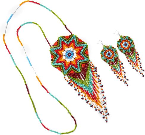 buybeaded قلادة مطرزة على الطراز الأمريكي الأصلي - قلادة مطرزة بالخرز الأوكراني الأصلي قلادة من الخرز المصنوعة يدويًا، قلادة مطرزة عرقية قبلية 4 in Kuwait