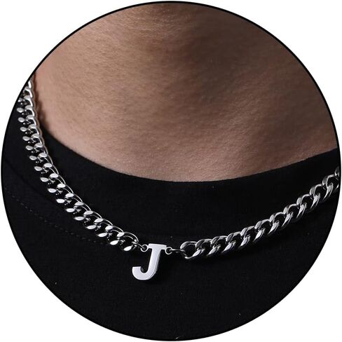 DuoDiner Initial A-Z Cuban Link Chain Necklace for Boys Men Women Letter Pendant Stainless Steel 6.5mm 18+2 Inches Jewelry Gift in Saudi Arabia