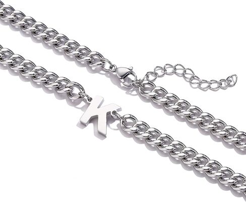 DuoDiner Initial A-Z Cuban Link Chain Necklace for Boys Men Women Letter Pendant Stainless Steel 6.5mm 18+2 Inches Jewelry Gift in Saudi Arabia