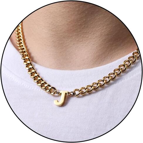 DuoDiner Initial A-Z Cuban Link Chain Necklace for Boys Men Women Letter Pendant Stainless Steel 6.5mm 18+2 Inches Jewelry Gift in Saudi Arabia