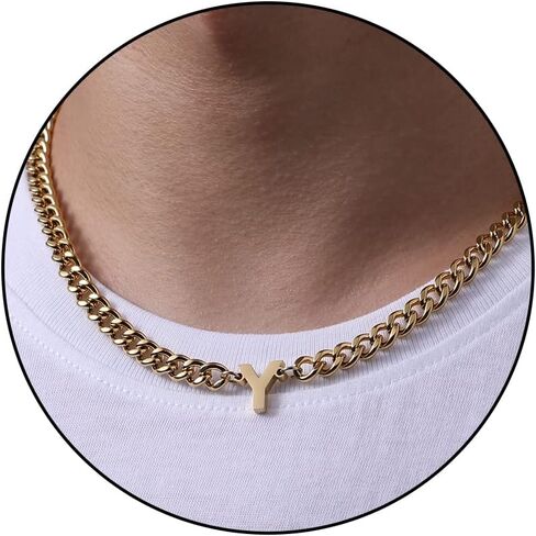 DuoDiner Initial A-Z Cuban Link Chain Necklace for Boys Men Women Letter Pendant Stainless Steel 6.5mm 18+2 Inches Jewelry Gift in Saudi Arabia