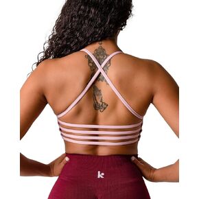 حمالة صدر رياضية Kamo Fitness Iris Strappy للنساء مع دعم خفيف بدون ظهر وبطانة قابلة للإزالة وظهر مفتوح