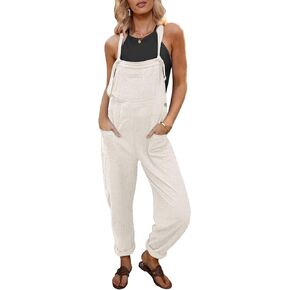 Vetinee 2023 حللا للنساء عادية فضفاض الكتان عموما بذلة بوهو لاعبا ملابس الصيف جيوب مريلة وزرة in Kuwait